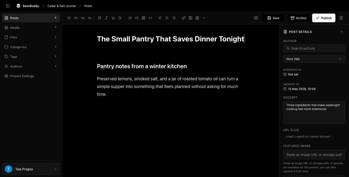 Editor after a title change with the Save action enabled